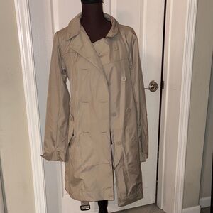 The North Face Belted Women's Tan Double-Breasted Trench Coat with Snap Pockets
